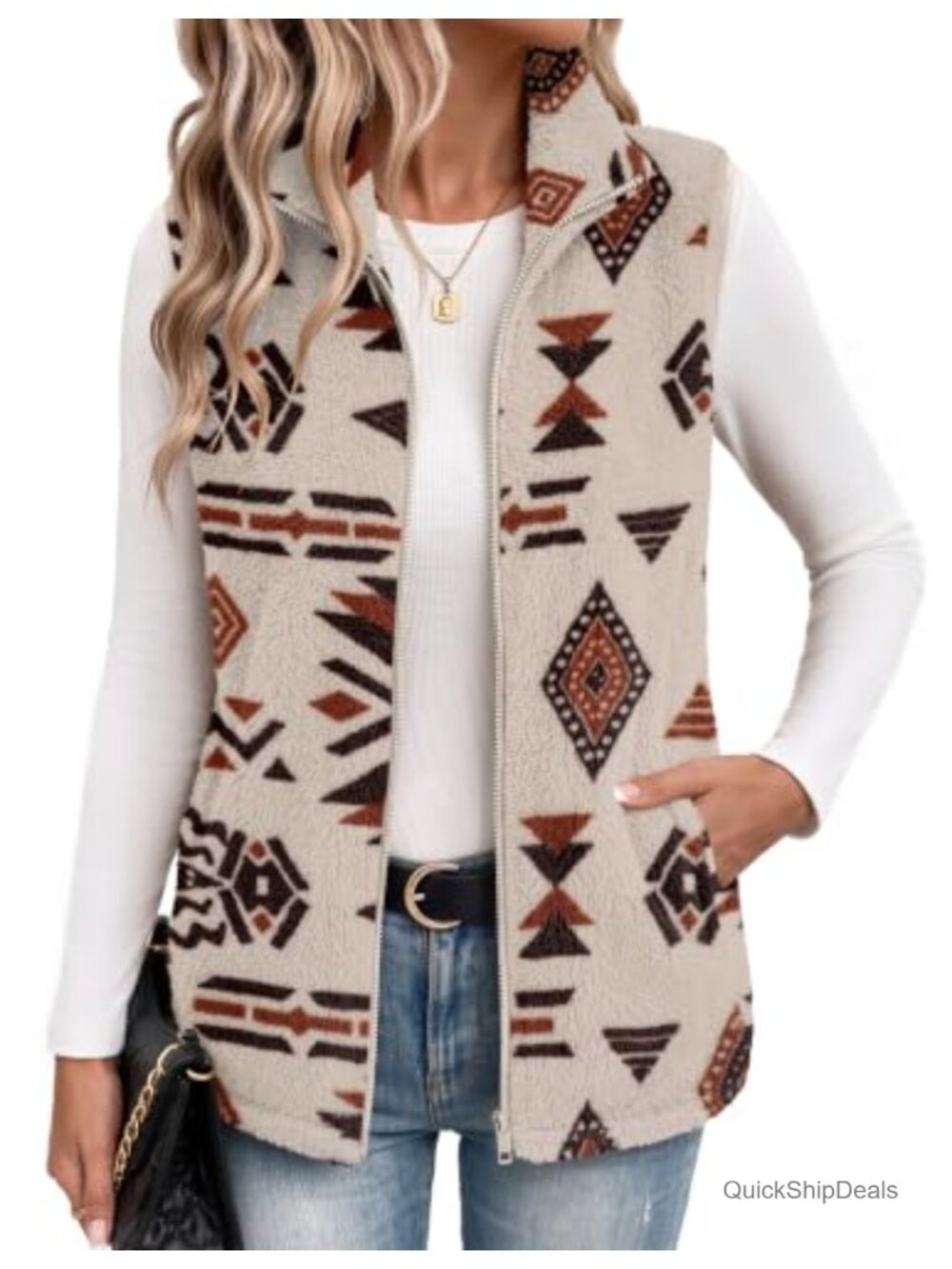 Women's Sleeveless Sherpa Fleece Zip Up Vest Fall Winter Layering